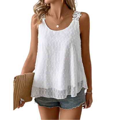 📢📢40% Rabatt  !!⏰Nur für kurze Zeit ✨ Elegantes Tanktop mit Spitzen-Trägern und Punktmuster