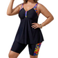 📢📢 40 % RABATT !! ⏰ Damen Fließendes Tankini-Oberteil und Shorts Badeanzug – Bauchkontrolle, Boy Shorts, Stützend ✨