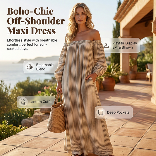 🌸 JETZT 40% RABATT! 🌸 Damen Schulterfreies Maxi-Kleid mit Laternenärmeln