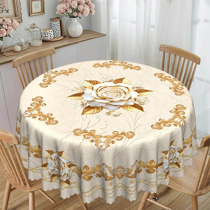 🛍️ 50 % Rabatt – Elegantes Tischdecken-Set mit Rose & goldgeprägtem Muster – wasserdicht, ölbeständig & stilvoll – ideal für Esstisch, Couchtisch & Wohnzimmer 🌹