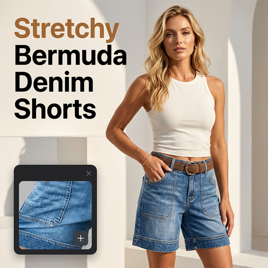 📢📢40% RABATT !!⏰ Damen Bermuda-Jeans-Shorts mit mittlerer Leibhöhe & Taschen – Jetzt im Sommertrend! 🛍️