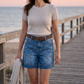 📢📢40% RABATT !!⏰ Damen Bermuda-Jeans-Shorts mit mittlerer Leibhöhe & Taschen – Jetzt im Sommertrend! 🛍️