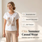 📢📢40% RABATT !!⏰Damen 2-teiliges Casual-Set für reifere Frauen – Kreuz-V-Ausschnitt Print-Shirt + 7/8 Cropped-Hose, weicher atmungsaktiver Stoff für Alltag, Yoga & Freizeit
