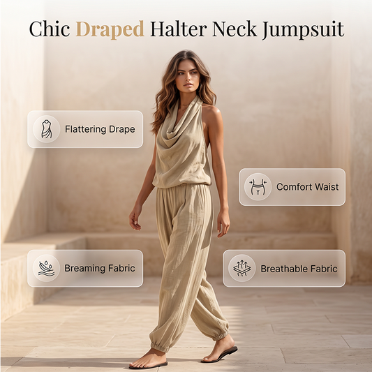 📢📢40% RABATT !!⏰Damen-Jumpsuit mit Neckholder und weitem Bein