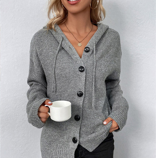 📢📢40% OFF !! ⏰Rabatt – Damen-Strickjacke mit Kapuze & Knopfleiste – einfarbig, mit Kordelzug & vielseitig für Alltag & Freizeit 🧥
