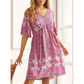 Women's Floral Print V-Neck Short Sleeve Dress