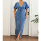 Women's Tie Front V-Neck Denim Maxi Dress