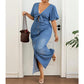Women's Tie Front V-Neck Denim Maxi Dress