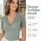 📢📢40% RABATT !!⏰Damen Slim-Fit V-Ausschnitt Spitzen-Kurzarm-Top