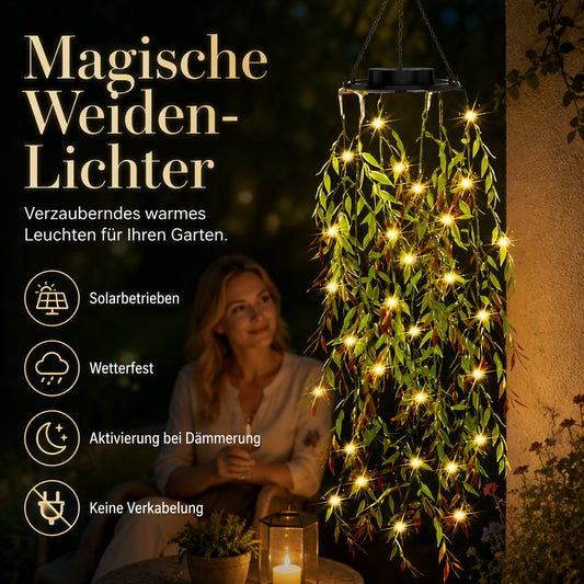 📢📢50% RABATT !!⏰Solarbetriebene Weidenblatt-Hängelichterkette