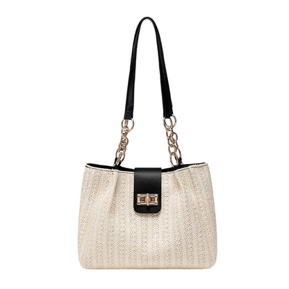 Geräumige Stroh-Schultertasche für Pendler