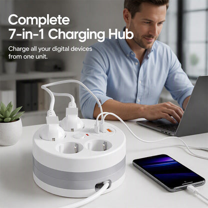 📢📢40% RABATT !!⏰ Steckdosenleiste mit Kabelaufroller – 4-fach Steckdose mit USB-Ladeanschlüssen und 2,8 m einziehbarem Kabel