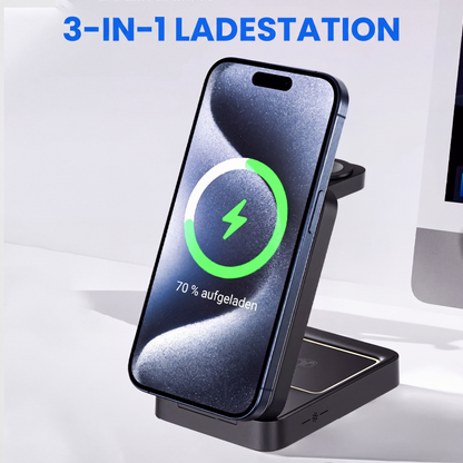 📢📢40% RABATT !!⏰Faltbares 3-in-1 15W Schnellladegerät mit kabelloser Ladefunktion