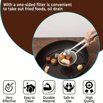 🎉 NUR FÜR BEGRENZTE ZEIT 50 % RABATT! 🥢 2-in-1-Zange aus Edelstahl und Ölabseihsieb – feines Netz, ergonomischer Griff und leicht zu reinigen ✨