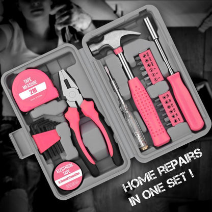 📢📢50% RABATT !!⏰Tragbares 24-teiliges Haushalts-Werkzeugset – Aufbewahrungskoffer inklusive, Hammer, Schraubenzieher, Zange, Maßband & Bits für DIY-Heimreparaturen