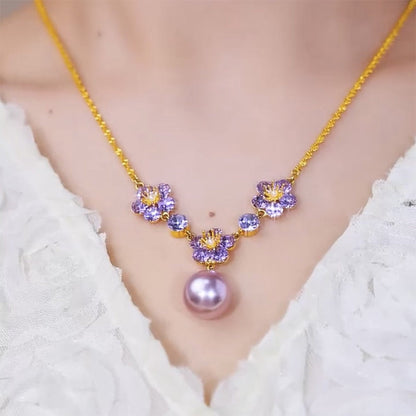 Elegante lila Zirkon-Blumen-Anhänger-Halskette