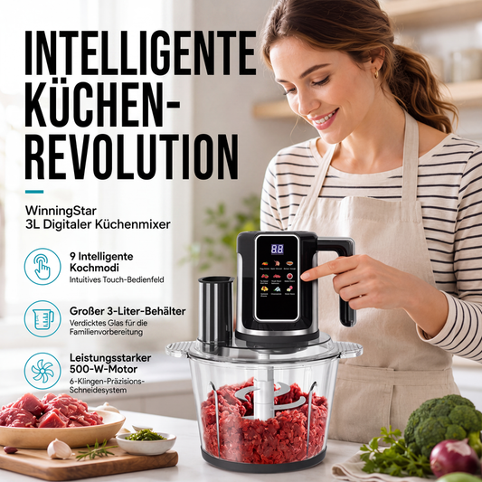 📢📢40% RABATT !!⏰Multifunktionaler Food Processor mit Touch-Bedienung und Glasschüssel