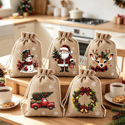 🎄Zeitlich begrenztes Sonderangebot：3+5 GRATIS!🎁 Weihnachts‑Geschenksäckchen – Festliche Motive, Kordelzug & strapazierfähig ✨