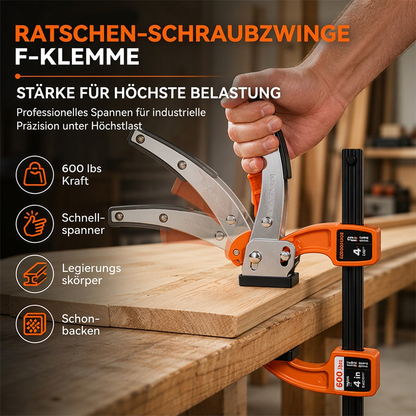 📢📢40% RABATT !!⏰Hochbelastbare Ratschen-F-Schraubzwinge aus Aluminiumlegierung, Schnellspann-Zwingenwerkzeug für die Holzbearbeitung