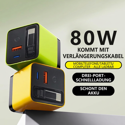 📢📢50% RABATT !!⏰80W Schnellladegerät mit einziehbarem 80cm Type-C-Kabel
