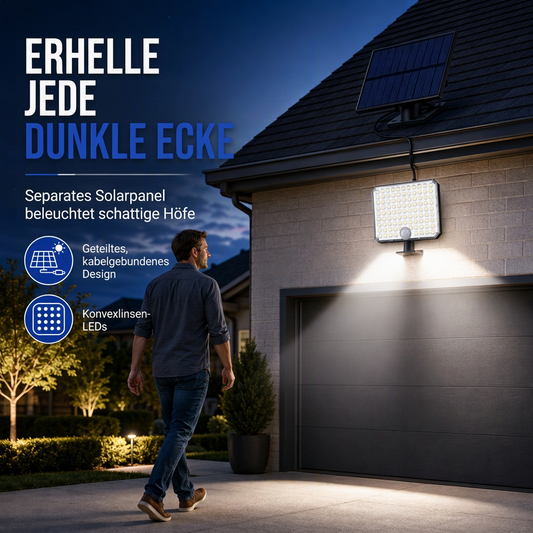 📢📢40% RABATT !!⏰Geteiltes Design Outdoor-Solar-Wandleuchte mit Bewegungssensor und Fernbedienung, wasserdichte solarbetriebene Straßenlampe mit 3 Modi für Hof und Garage