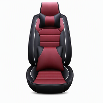 📢📢40% RABATT !!⏰Universelle, vollabdeckende Leder-Autositzbezüge für alle Jahreszeiten, Kissen-Schutzhüllen mit Farbblock-Design und horizontalen Streifen, geeignet für 5-sitzige Autos