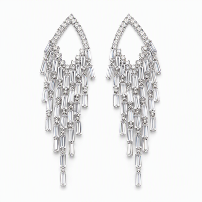 ✨50% RABATT💎Rautenförmige Zirkon-Ohrringe mit Fransen – glänzender Zirkon, elegantes Design für Fest und Alltag🦚