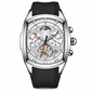 📢📢40% RABATT !!⏰Herren Quarz-Chronograph im Tonneau-Design mit skelettiertem Schwungrad-Zifferblatt, Mondphasenkalender und Silikonarmband