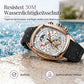 📢📢40% RABATT !!⏰Herren Quarz-Chronograph im Tonneau-Design mit skelettiertem Schwungrad-Zifferblatt, Mondphasenkalender und Silikonarmband