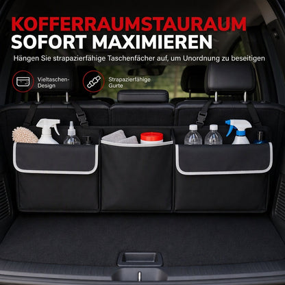 📢📢40% RABATT !!⏰Multifunktionale Hänge-Aufbewahrungstasche aus Oxford-Gewebe für Kofferraum und Rücksitz, für SUV, Schwarz, Maße 90 x 12 x 25 cm