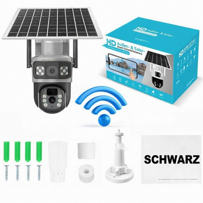📢📢40% RABATT !!⏰Drahtlose solarbetriebene Außenüberwachungskameras mit Dualobjektiv