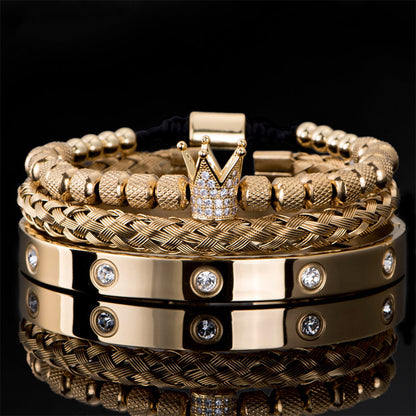 👑 50% RABATT! 💎 3-teiliges Herren-Armband-Set mit Krone-Design – Luxuriöser Look, langlebig & vielseitig – Ideal für Alltag & besondere Anlässe ✨
