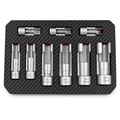 9-teiliges Gabelmutter-Steckschlüssel-Set, geschlitzter Lambdasonden-Schlüssel und Dieseleinspritzleitungs-Steckschlüssel, KFZ-Reparaturwerkzeug-Set mit Aufbewahrungskoffer