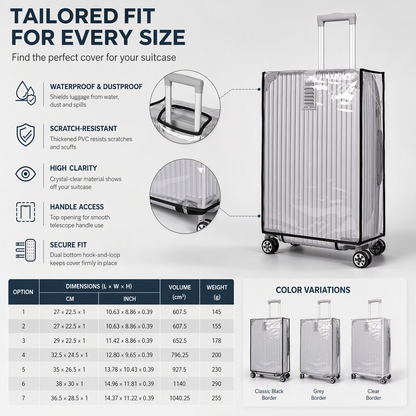 📢📢50% RABATT !! ⏰ Verdickte wasserdichte transparente PVC-Kofferhülle – Kratzfeste Schutzhülle mit Griffaussparungen ✈️