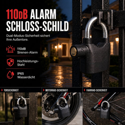 📢📢JETZT 50 % RABATT!! ⏰70mm-Aluminiumlegierungs-Diebstahlschutz-Alarm-Vorhängeschloss, Sicherheitsschloss für Tore, geeignet für Lager, Motorräder und Fahrräder, inklusive Batterien