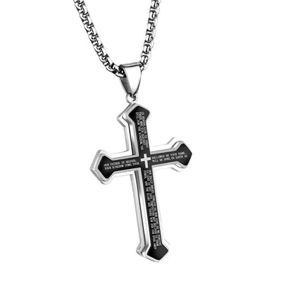 📢📢 50 % RABATT !! ⏰ Herren-Vaterunser-Kreuz-Halskette aus Titanstahl – Dreidimensionales Kreuz mit Gebetsgravur ✨
