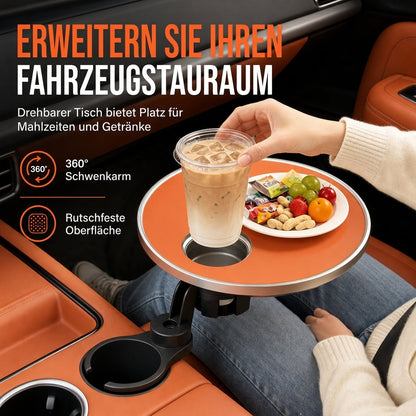 📢📢40% RABATT !!⏰Multifunktionaler, um 360 Grad drehbarer Auto-Getränkehalter mit Essensablage, rutschfeste und abriebfeste erweiterbare Auto-Esstischablage