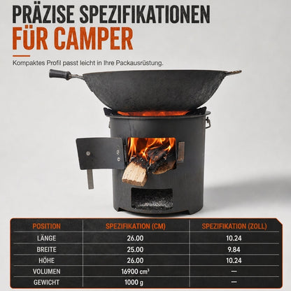 🏕️ 50 % RABATT 🔥 Tragbarer Holz-Kohle Ofen, multifunktional zum Campen, Grillen und Heizen