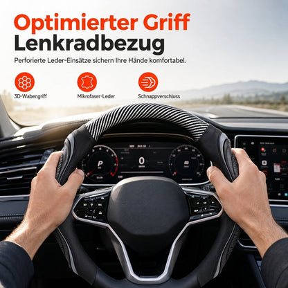 📢📢40% RABATT !!⏰ Kohlefaser-Lenkradabdeckung – Verbesserter Grip, rutschfestes Leder & Handflächenmassage – Universal 15" Passform 🛡️