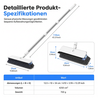 📢📢 JETZT 50 % RABATT!! ⏰Bodenbürste mit langem Stiel, harten Borsten und Gummiwischer, 2-in-1 Haushalts-Badezimmer-Reinigungsgerät mit eingebautem Seifenspender und abnehmbarem Kopf