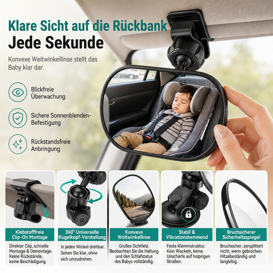 📢📢50% RABATT !!⏰Weitwinkel konvexer Rückspiegel mit Saugnapf- und Clip-Halterung, rund 12,5 cm, Hilfs-Rückfahrspiegel für Elektro- Dreiräder und Babybeobachtung