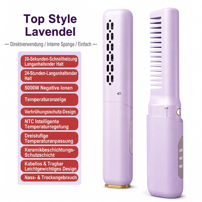 📢📢50% RABATT !!⏰Tragbarer kabelloser Glättbürste- und Lockenstab 2 in 1 Mini aufladbarer Glättkamm für die Reise